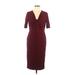 Donna Morgan Casual Dress - Midi V Neck Short sleeves: Burgundy Print Dresses - Women's Size 10