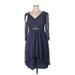 JJ's House Cocktail Dress - A-Line V Neck 3/4 sleeves: Blue Solid Dresses - Women's Size 14