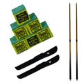 2 x 2 piece trade quality 48 inch snooker / pool cue with 2 x FREE cases & 6 FREE Triangle Green Chalks