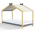 Ensemble lit cabane 90x190 en pin anthracite + matelas mousse