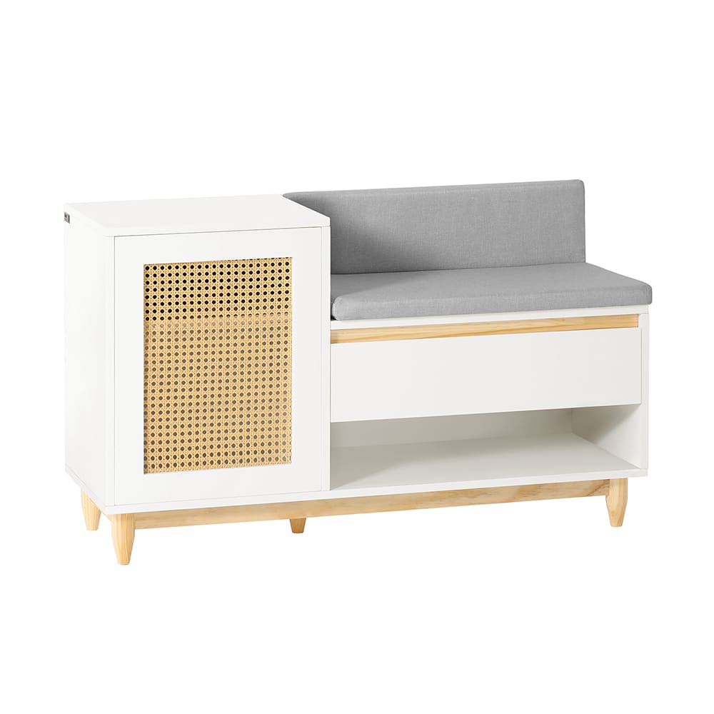 Banc de rangement à chaussure effet bois blanc-naturel