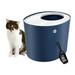 IRIS USA Large Stylish Round Top Entry Cat Litter Box with Scoop Curved Kitty Litter Pan with Litter Particle Catching Navy/White