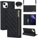 Crossbody Wallet for iPhone 13 Case with Adjustable Lanyard Strap Credit Card Holder 6.1 PU Leather Zipper Handbag Purse Kickstand Lattice Pattern Cover Case for Men Women Girl Black