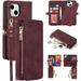 Compatible with iPhone 13 Wallet Case Detachable 2 in 1 Magnetic [9 Card Slots] Removable Wrist Strap Zipper Wallet Shockproof Kickstand Multi-Function PU Leather Case 6.1 Burgundy