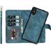 Wallet Case Compatible with iPhone Xs/iPhone X Case [6 Card Slots] [Wrist Strap] [Stand Feature] Detachable 2 in 1 Magnetic Leather Cover Shockproof Slim Case for iPhone Xs 5.8 inch Blue