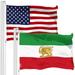 G128 Combo Pack: American USA Flag 3x5 Ft & Iran Lion Iranian Lion Flag 3x5 Ft | Both LiteWeave Pro Series Printed 150D Polyester Brass Grommets