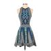 Ronny Kobo Casual Dress - Mini Crew Neck Sleeveless: Blue Dresses - Women's Size Small