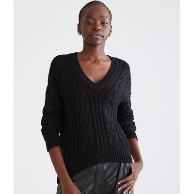 Aeropostale Womens' Cable-Knit V-Neck Sweater - Black - Size XS - Cotton