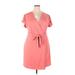 Nine West Casual Dress - Mini Plunge Short sleeves: Pink Solid Dresses - Women's Size 2X-Large