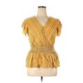 Weekend Suzanne Betro Short Sleeve Blouse: Yellow Tops - Women's Size Large