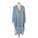 AaKaa Casual Dress - Shift V-Neck 3/4 sleeves: Blue Dresses - Women's Size Small