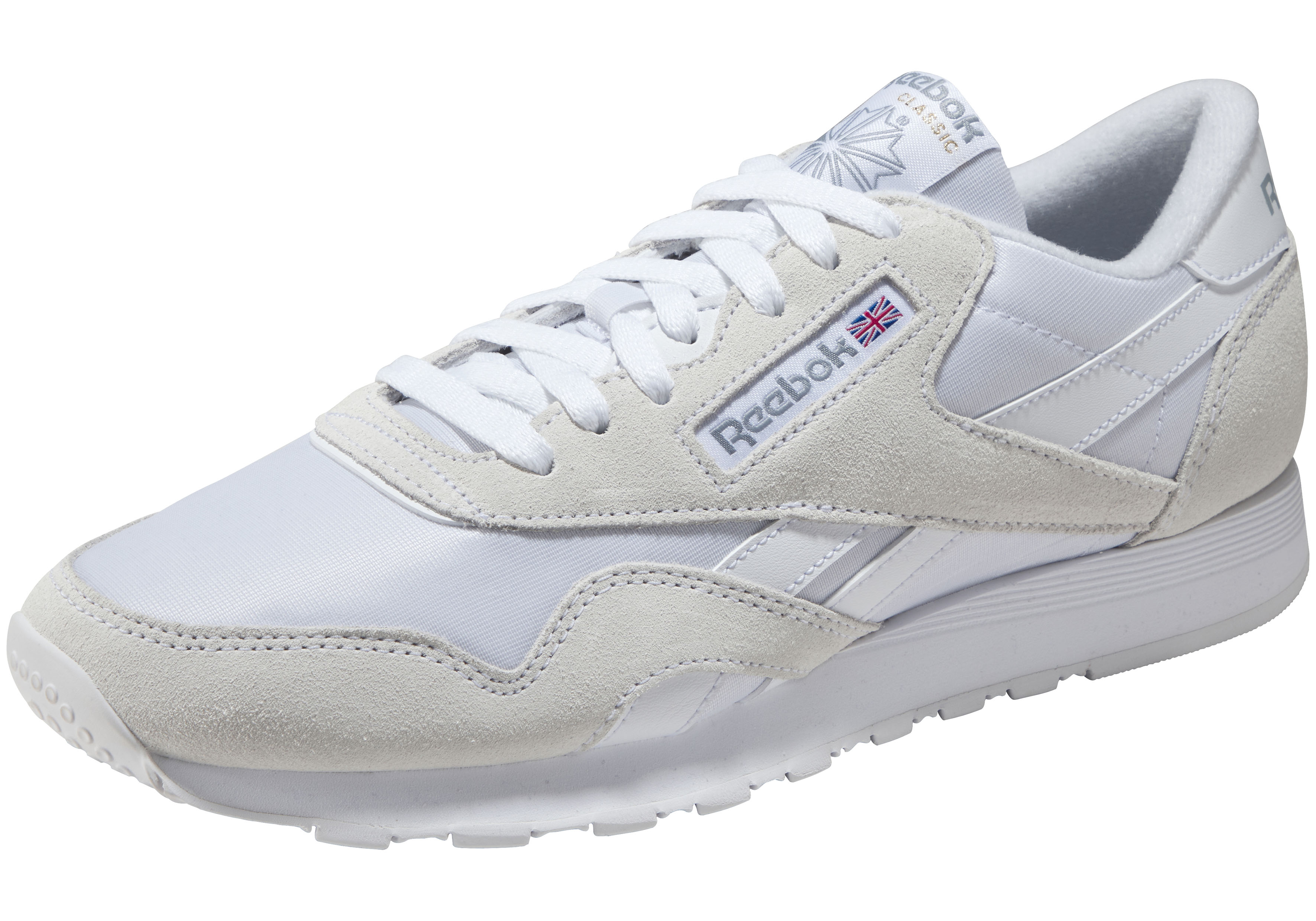 Sneaker REEBOK CLASSIC "CL NYLON", Herren, Gr. 42, weiß (weiß, beige), Leder, Textil, Schuhe Sneaker