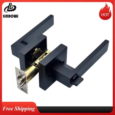 Black Door Handle Door Handle Lock Square Channel Privacy Mask Interior Bedroom Room Bathroom