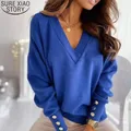 2024 Nuovo maglione da donna lavorato a maglia a maniche lunghe maglione con scollo a V Office Lady Button maglioni pullover casual allentati 12827