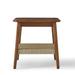 Side Table Nightstand w/ Rattan Woven Shelf Storage End Table, Walnut