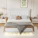 Queen Size Floating Bed Frame, PU Upholstered Bed, LED Night Lights Platform Bed Frame with Button Tufted Headboard