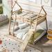 Nordic Twin over Queen House Bunk Bed w/ Climbing Nets & Climbing Ramp Creative Loft Bed, Upholstered Bed Frame, Space-Saving