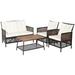 4 Pieces Patio Rattan Furniture Set with 2-Tier Coffee Table-White - White