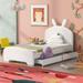 Twin Size All-in-One Platform Bed w/ Cartoon Ears Shaped Headboard Upholstered Bed & 2 Drawers Storage Bed No Box Spring Needed