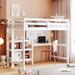 Modern Simple White Twin Size Wooden High Loft Bed with Shelves Desk & Writing Board for Kids Teens Girls Boys Twin Bed Frame