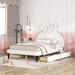 Full Size Upholstered Leather Platform Bed with Rabbit Ornament and 4 Drawers