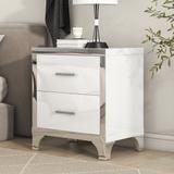High Gloss Mirrored Nightstand with 2 Drawers and Metal Handle, Modern Wood Bedside Table for Bedroom, Living Room