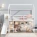 Twin Size All-in-One Wood House Loft bed w/ Slide, Storage shelves, Climbing Ramp Multi-Storage Upholstered Platform Bed