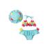 Calsunbaby Infant Girls 3PCS Bathing Suit Newborn Flower Halter Neck Swimming Tops Bottoms and Sun Protection Cap