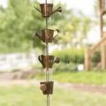 Couff Steel Leaf Rain Chain Metal Garden Art Gift for Mom Gutters Rain Catcher for Downspout with Adapter Thick Iron Flower Cups Garden Decor