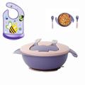 OUSITAID Pink Baby Suction Plates Bowl 2 Spoon Set Nonslip Spill Proof BPA-Free Feeding Baby Bowl with Lid Self Feeding Training Storage Plate Cutlery Travel Set with Purple Baby Bib