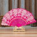 Fdelink Folding Fan Chinese Style Dance Wedding Party Lace Silk Folding Hand Held Flower Fan HOT Paper Fans Set Hot Pink