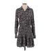 Veronica Beard Casual Dress - Shirtdress Collared Long sleeves: Black Floral Dresses - Women's Size 4