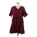 Fancyinn Casual Dress - A-Line V Neck Short sleeves: Burgundy Print Dresses - Women's Size Medium