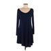 dearcase Casual Dress - A-Line Boatneck Long sleeves: Blue Print Dresses - Women's Size Medium