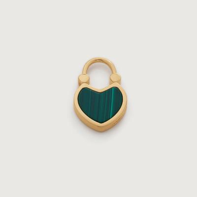 Gold Padlock Gemstone Heart Pendant Charm Malachite