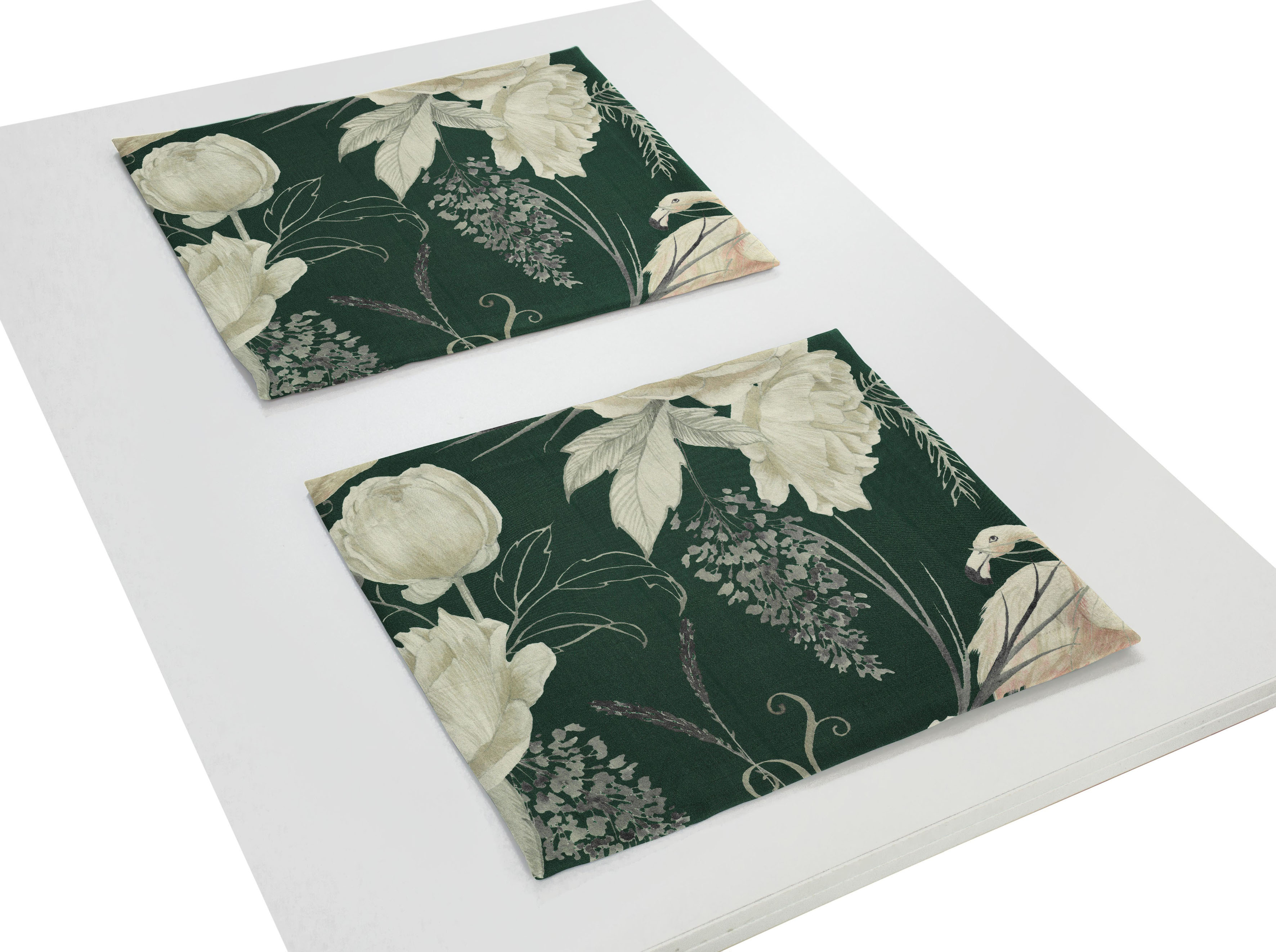 Platzset ADAM "Eden" Gr. 1, grün (dunkelgrün, natur), B:40cm L:30cm, Obermaterial: 100% Baumwolle, Platzsets, GOTS organic,zertifiziert durch CERES 0242Made in Germany Image