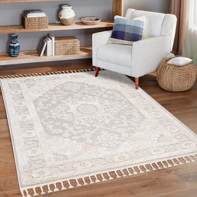Hochflor-Teppich MY HOME "Bjelle", beige (creme), B:120cm H:20mm L:170cm, Obermaterial: 55% Polypropylen, 45% Sisal, Teppiche, Fransenteppich, Läufer, Boho-Stil, Ornamente, Hoch Tief Struktur, mit Fransen Image