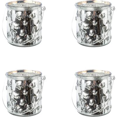 Windlicht CREATIV DECO "Weihnachtsdeko", silber (silberfarben), H:10,00cm Ø:6,50cm, Glas, Kerzenhalter, Glas mit Stern-Struktur Image