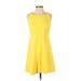 Ann Taylor Casual Dress - A-Line Crew Neck Sleeveless: Yellow Print Dresses - Women's Size 4 Petite