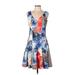 db established 1962 Casual Dress - A-Line V Neck Sleeveless: Blue Floral Dresses - Women's Size 10