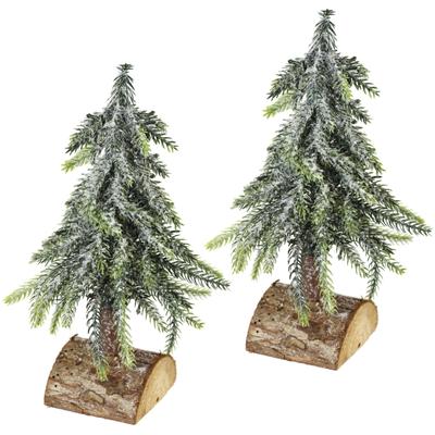 Dekobaum I.GE.A. "Weihnachtsdeko, Weihnachtsbaum", grün (grün, weiß), B:15cm H:25cm T:15cm, Kunststoff, Dekofiguren, Künstlicher mini Tannenbaum geeist auf Holzsockel 25 cm Image