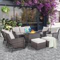 Latitude Run® 8 Piece Rattan Sofa Seating Group w/ Cushions Synthetic Wicker/All - Weather Wicker/Wicker/Rattan in Blue/Brown/Gray | Outdoor Furniture | Wayfair