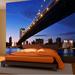 East Urban Home Illuminated Manhattan Bridge Wall Mural Fabric in Black/Blue/Yellow | 10' L x 91" W | Wayfair DE622417FDD148ADAE095A11264B8B9F