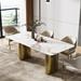 Everly Quinn Priyan Modern Sintered Stone Top Rectangular Dining Table Metal in White/Yellow | 78.74" L x 37.4" W | Wayfair