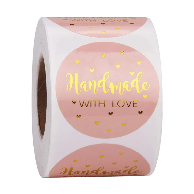 50-500 pezzi fatti a mano con amore adesivi di carta kraft etichette adesive rotonde da 25 mm cottura decorazione di nozze decorazione del partito adesivo