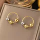 Original Design Two-tone Round Beads Hoop Earrings Stainless Steel Trendy Party Earrings Jewelry For