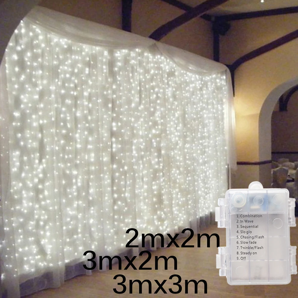LED-Vorhang-Lichterkette, batteriebetrieben, Hochzeit, Lichterkette, Girlande für Neujahr, Weihnachten, Party, Garten, Terrasse, Camping, Dekoration Image