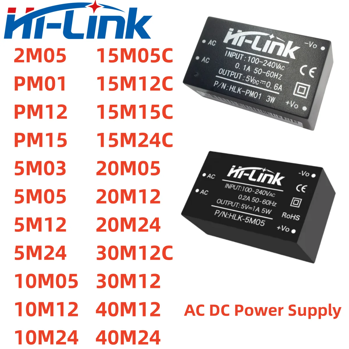 Hilink AC DC 220V bis 3,3V 5V 9V 12V 15V 24V 2W 3W 5W 10W 15W 20W 30W 40W Netzteilmodul 5M05 PM01 10M05 10M12 20M12 40M12 Image