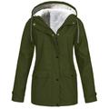 WNG Women Solid Plush Thickening Jacket Outdoor Plus Size Hooded Raincoat Windproof