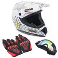 FETCOI Youth Kids Safety Motocross Helmet ABS Breathable Unisex Youth Kids Helmet W/Goggles Gloves DOT Motocross ATV Dirt Bike Helmet Kit (Color 3 M)